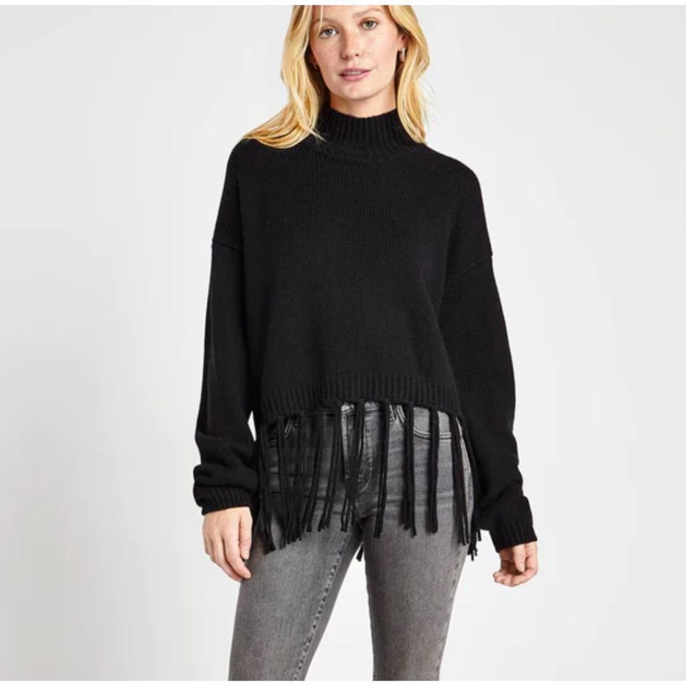 Splendid Black Fringe Turtleneck Sweater
